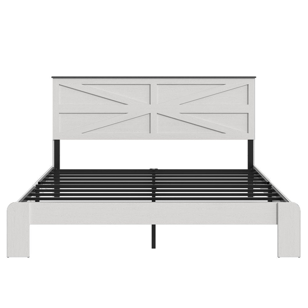 White Solid Wood And Metal King Bed Frame — view 1