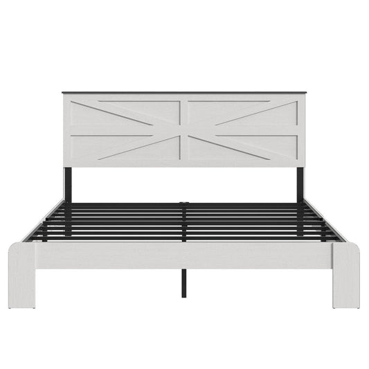 White Solid Wood And Metal King Bed Frame