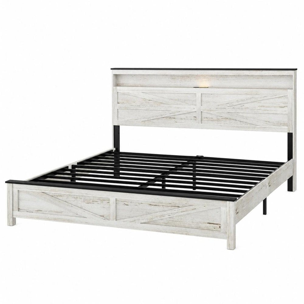 Gray Solid Wood King Bed Frame — view 3