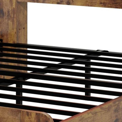 Brown Solid Wood Lighted Queen Bed Frame With USB HomeRoots