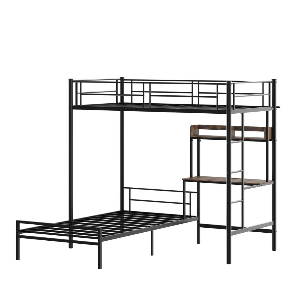 Black Metal Twin Bed Frame With USB With Shelves Storage — view 5