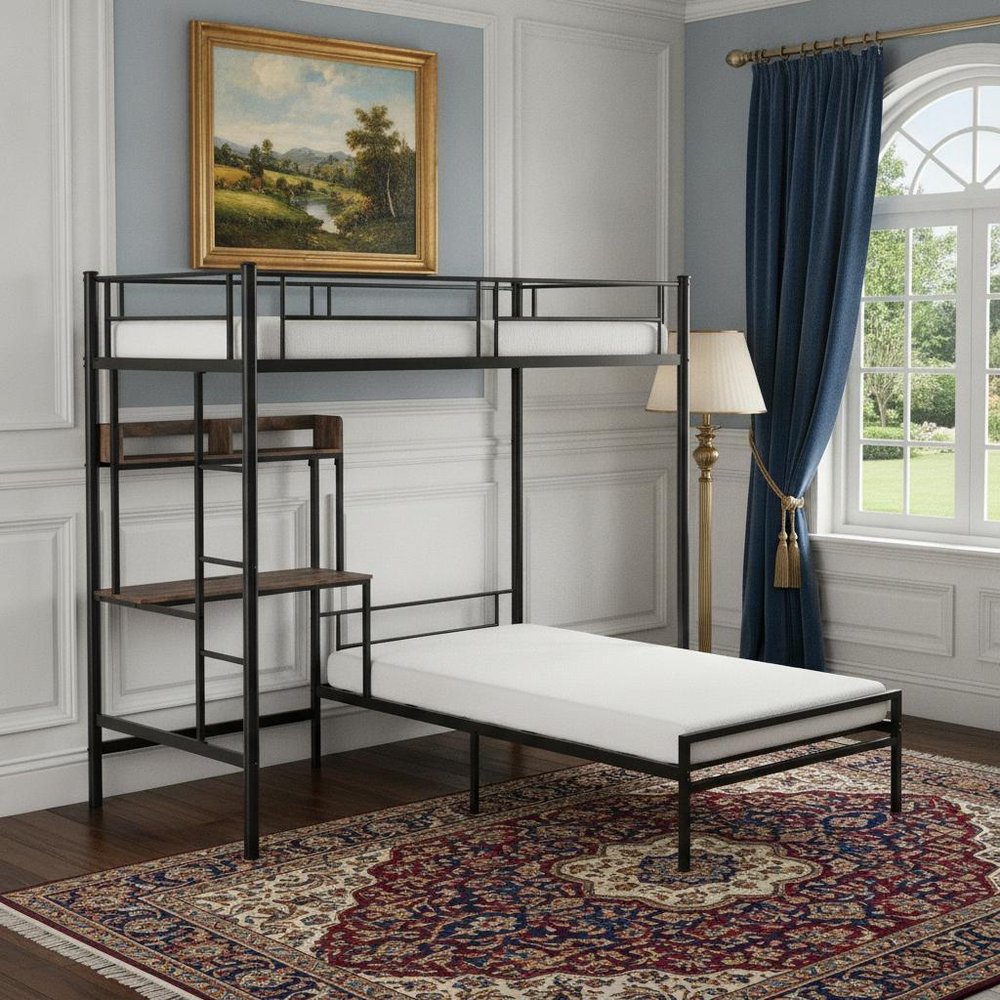 Black Metal Twin Bed Frame With USB With Shelves Storage HomeRoots