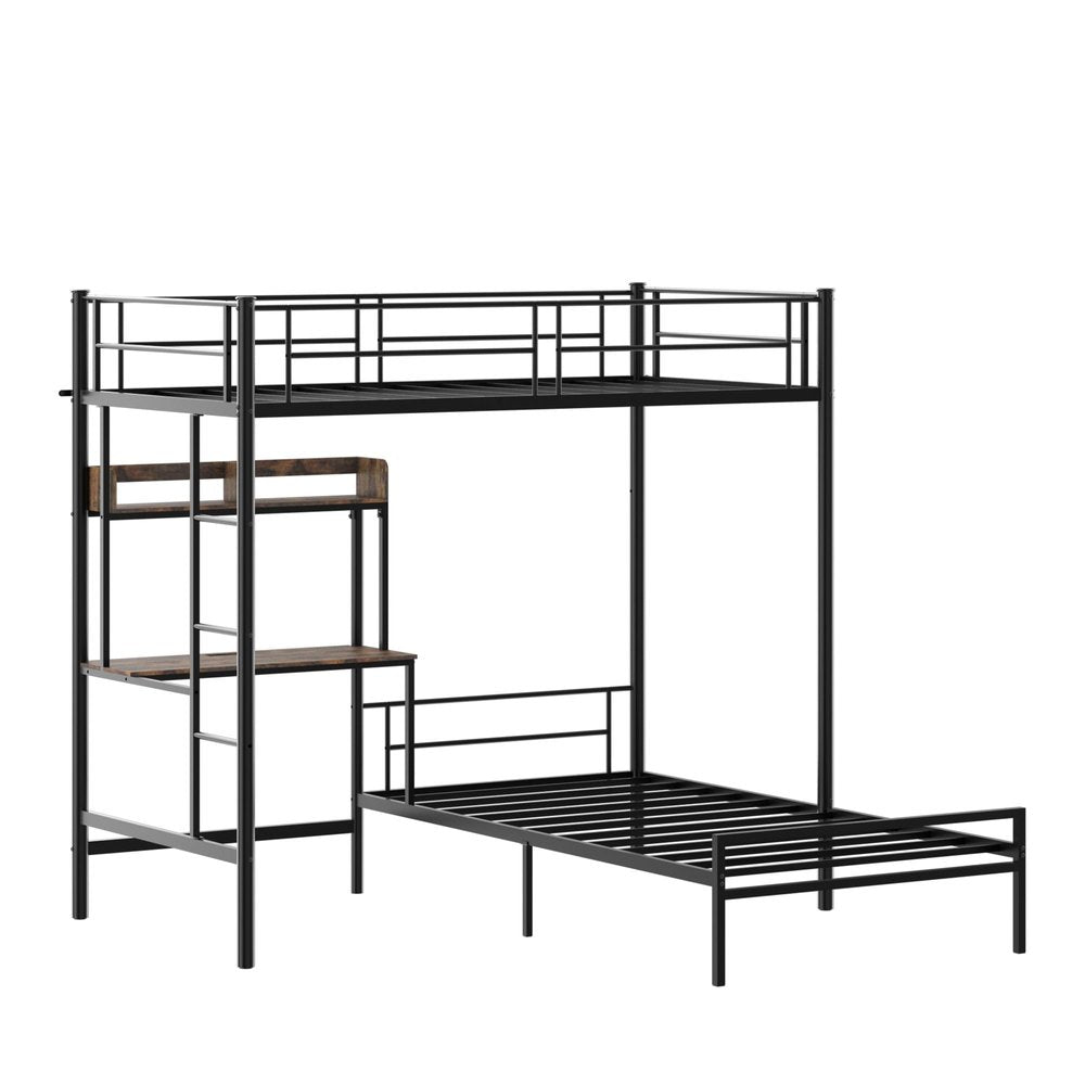 Black Metal Twin Bed Frame With USB With Shelves Storage — view 1