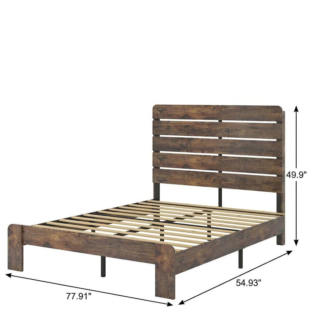 Dark Brown And Black Solid Wood And Metal Full Bed Frame — view 3