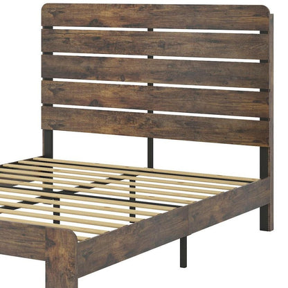 Dark Brown And Black Solid Wood And Metal Full Bed Frame HomeRoots