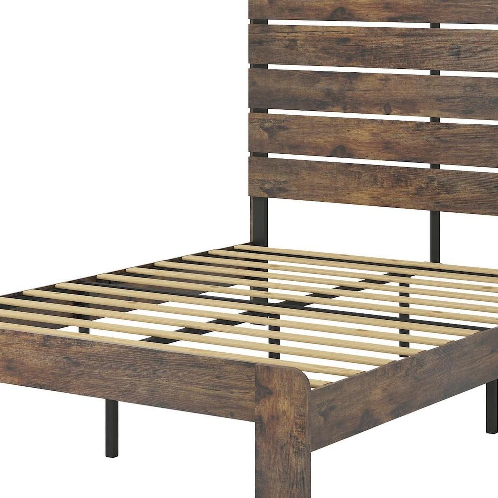 Dark Brown And Black Solid Wood And Metal Full Bed Frame — view 5