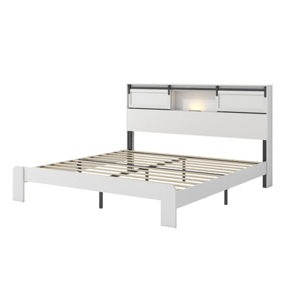 White Metal King Bed Frame With USB HomeRoots