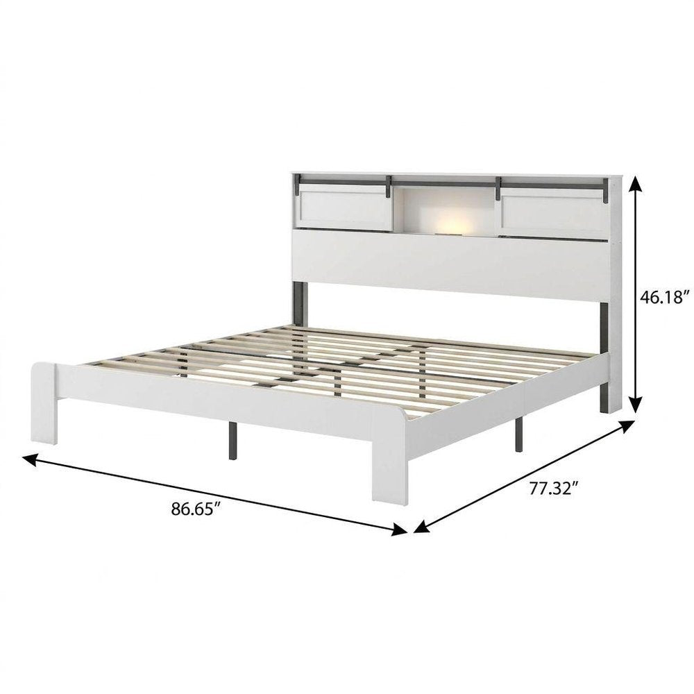 White Metal King Bed Frame With USB HomeRoots