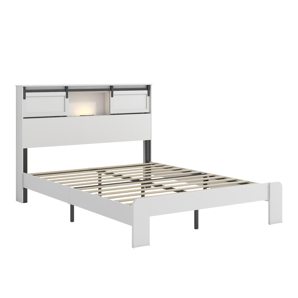 White Metal Queen Bed Frame With USB HomeRoots
