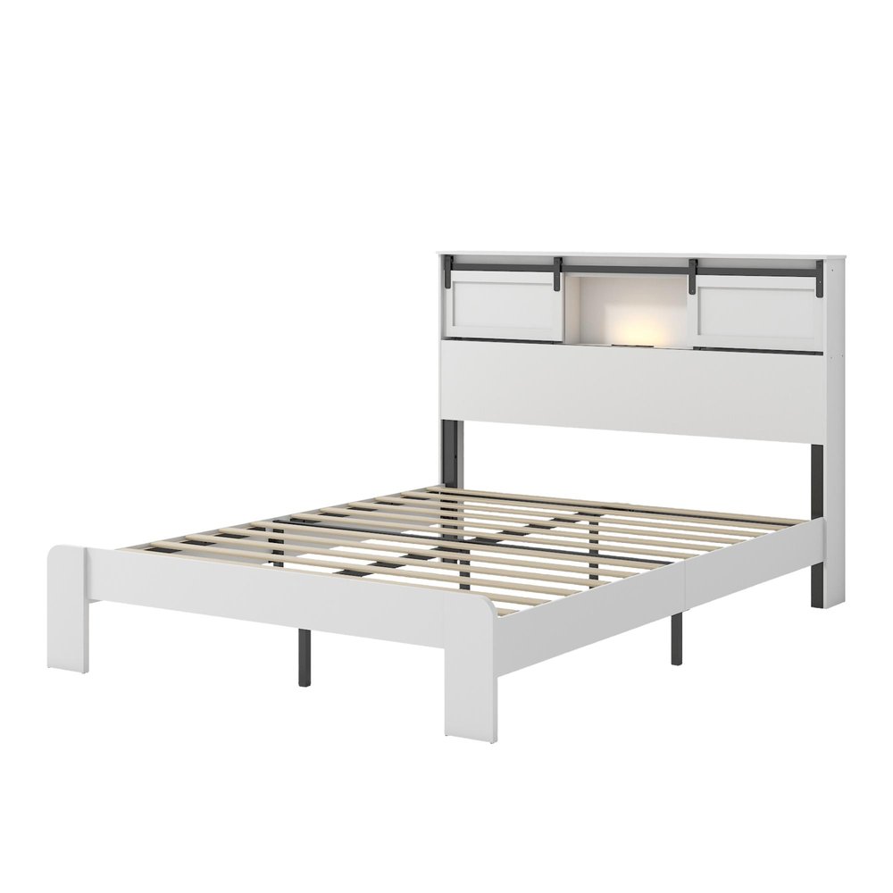White Metal Queen Bed Frame With USB HomeRoots