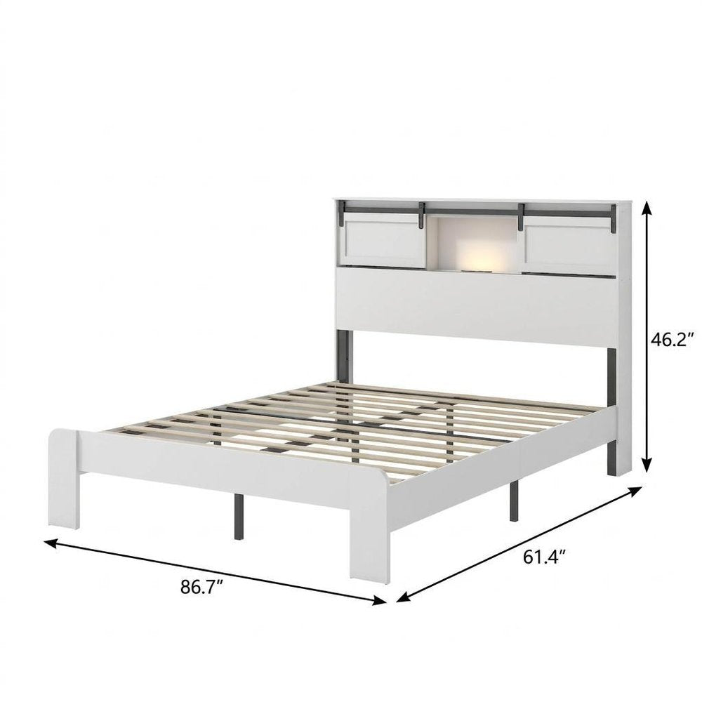 White Metal Queen Bed Frame With USB