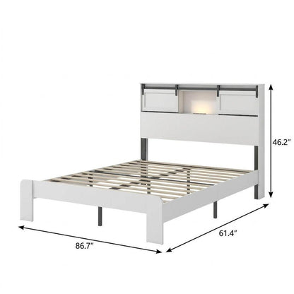 White Metal Queen Bed Frame With USB