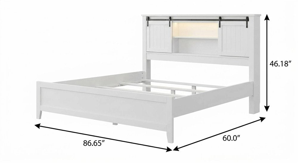 White Metal Queen Bed Frame With USB HomeRoots