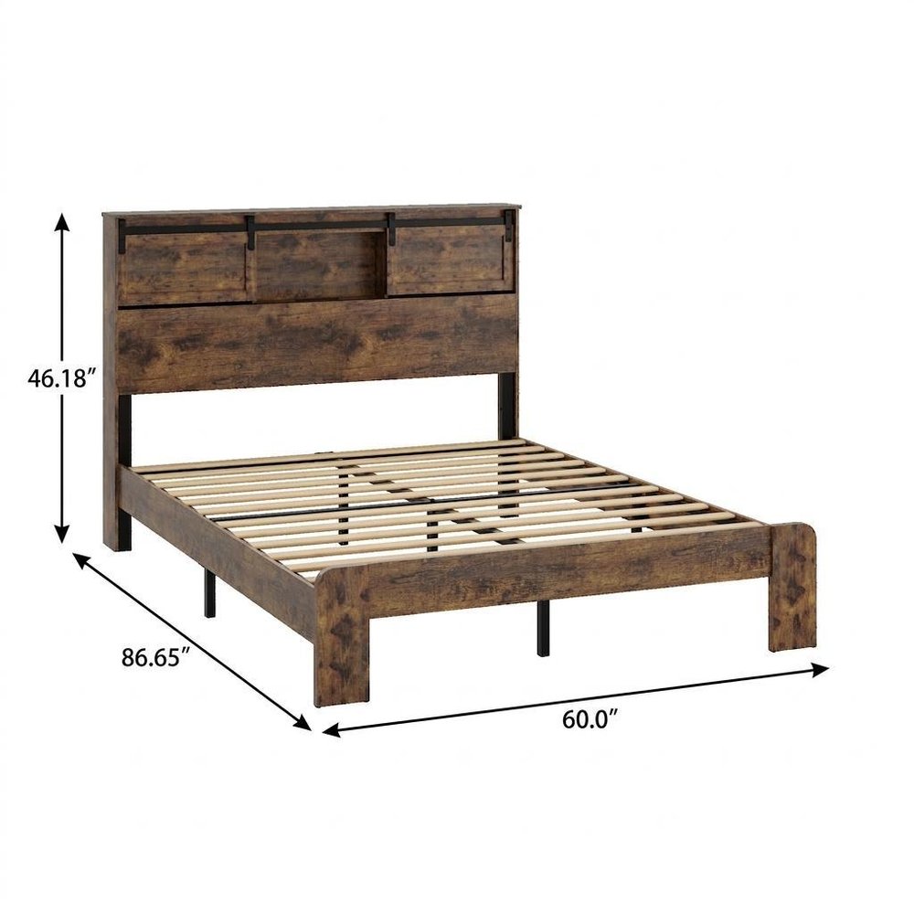 Dark Brown Metal Queen Bed Frame With USB HomeRoots