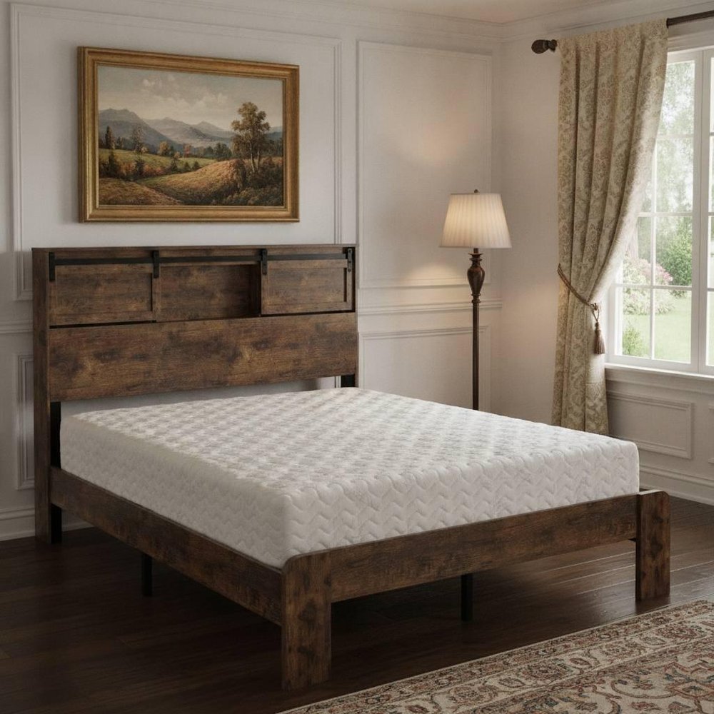 Dark Brown Metal Queen Bed Frame With USB — view 5