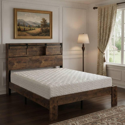 Dark Brown Metal Queen Bed Frame With USB
