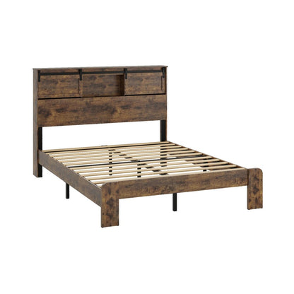 Dark Brown Metal Queen Bed Frame With USB