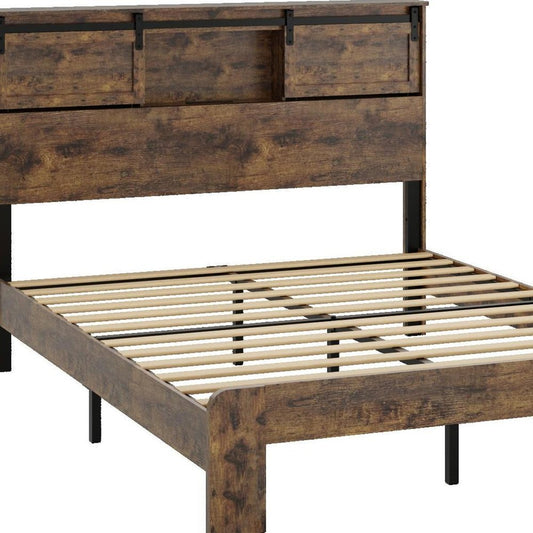 Dark Brown Metal Queen Bed Frame With USB