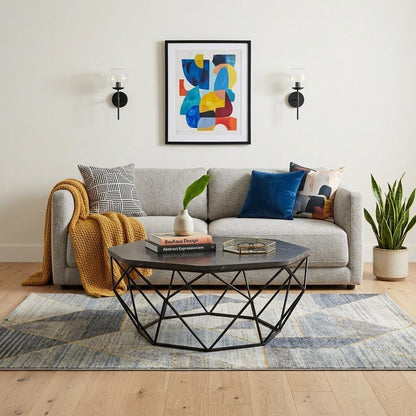 36" Black Melamine Veneer And Steel Octagon Frame Coffee Table HomeRoots