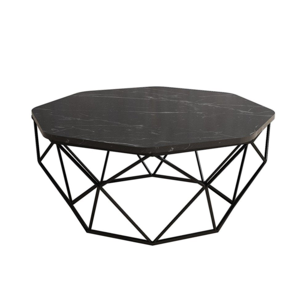 36" Black Melamine Veneer And Steel Octagon Frame Coffee Table HomeRoots