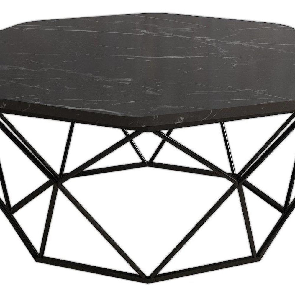 36" Black Melamine Veneer And Steel Octagon Frame Coffee Table HomeRoots