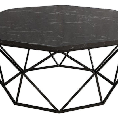 36" Black Melamine Veneer And Steel Octagon Frame Coffee Table HomeRoots