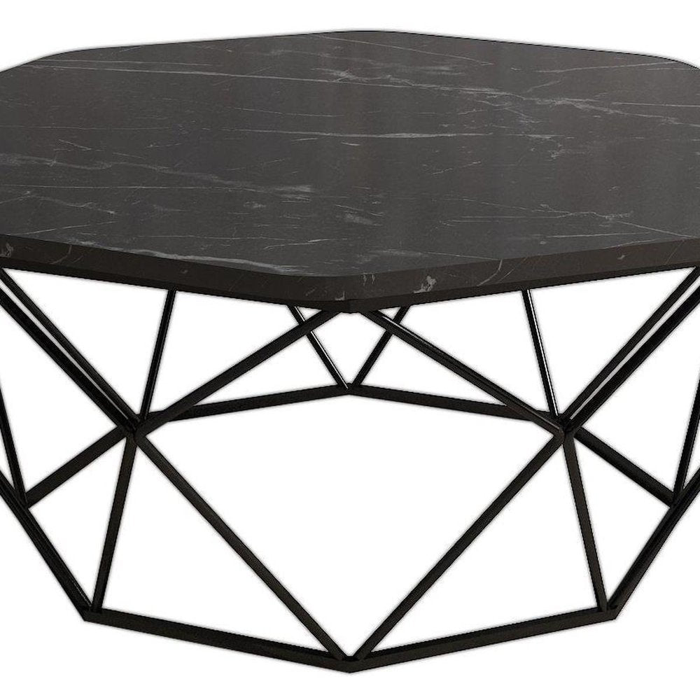 36" Black Melamine Veneer And Steel Octagon Frame Coffee Table HomeRoots
