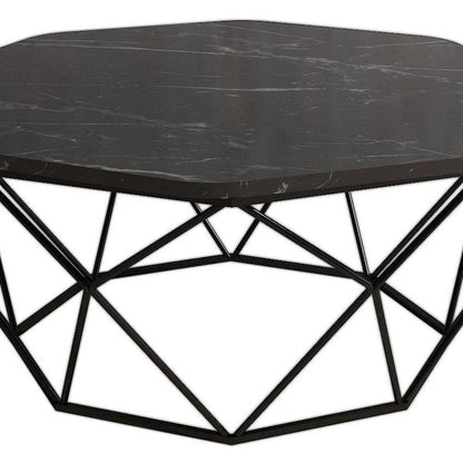 36" Black Melamine Veneer And Steel Octagon Frame Coffee Table HomeRoots