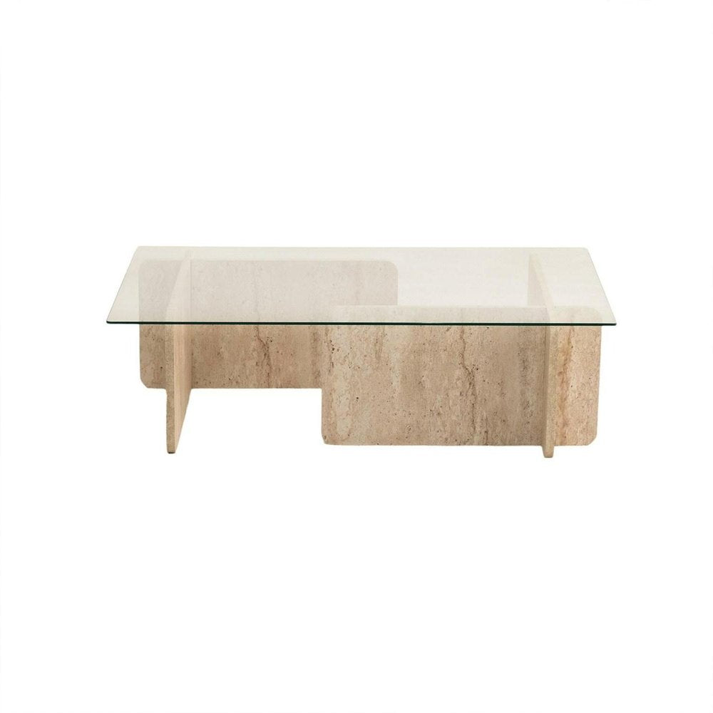 42" Stone Glass And Wood Block Coffee Table — view 3