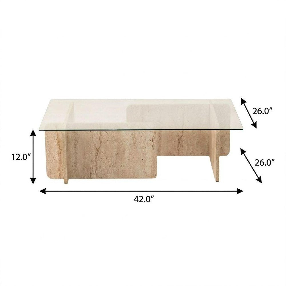 42" Stone Glass And Wood Block Coffee Table HomeRoots