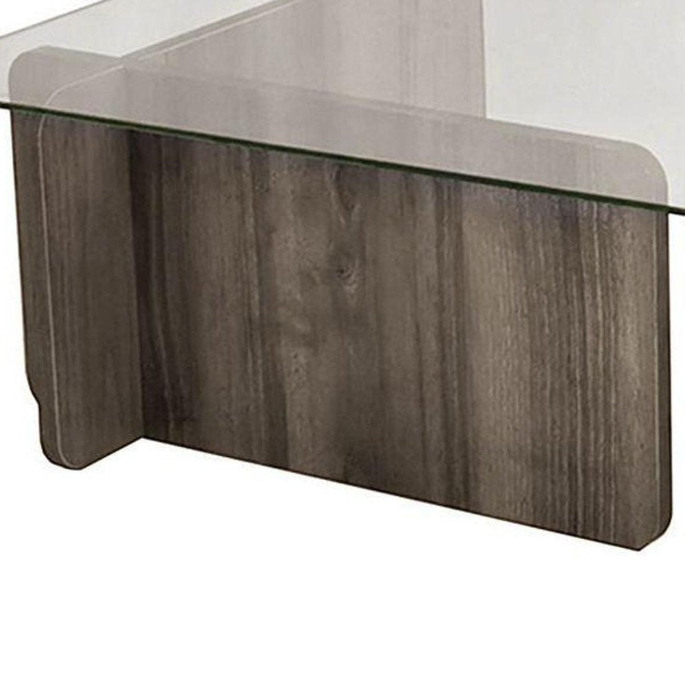 42" Unfinished And Walnut Glass And Wood Double Pedestal Coffee Table — view 4