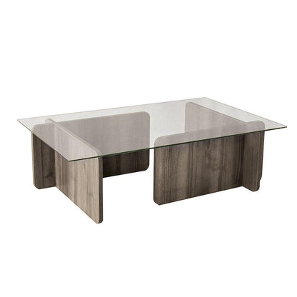 42" Unfinished And Walnut Glass And Wood Double Pedestal Coffee Table