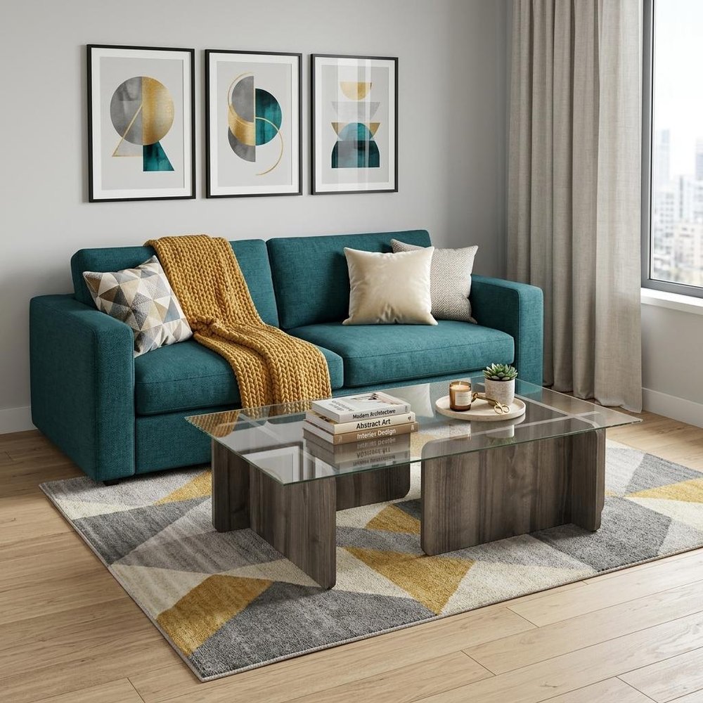 42" Unfinished And Walnut Glass And Wood Double Pedestal Coffee Table — view 6