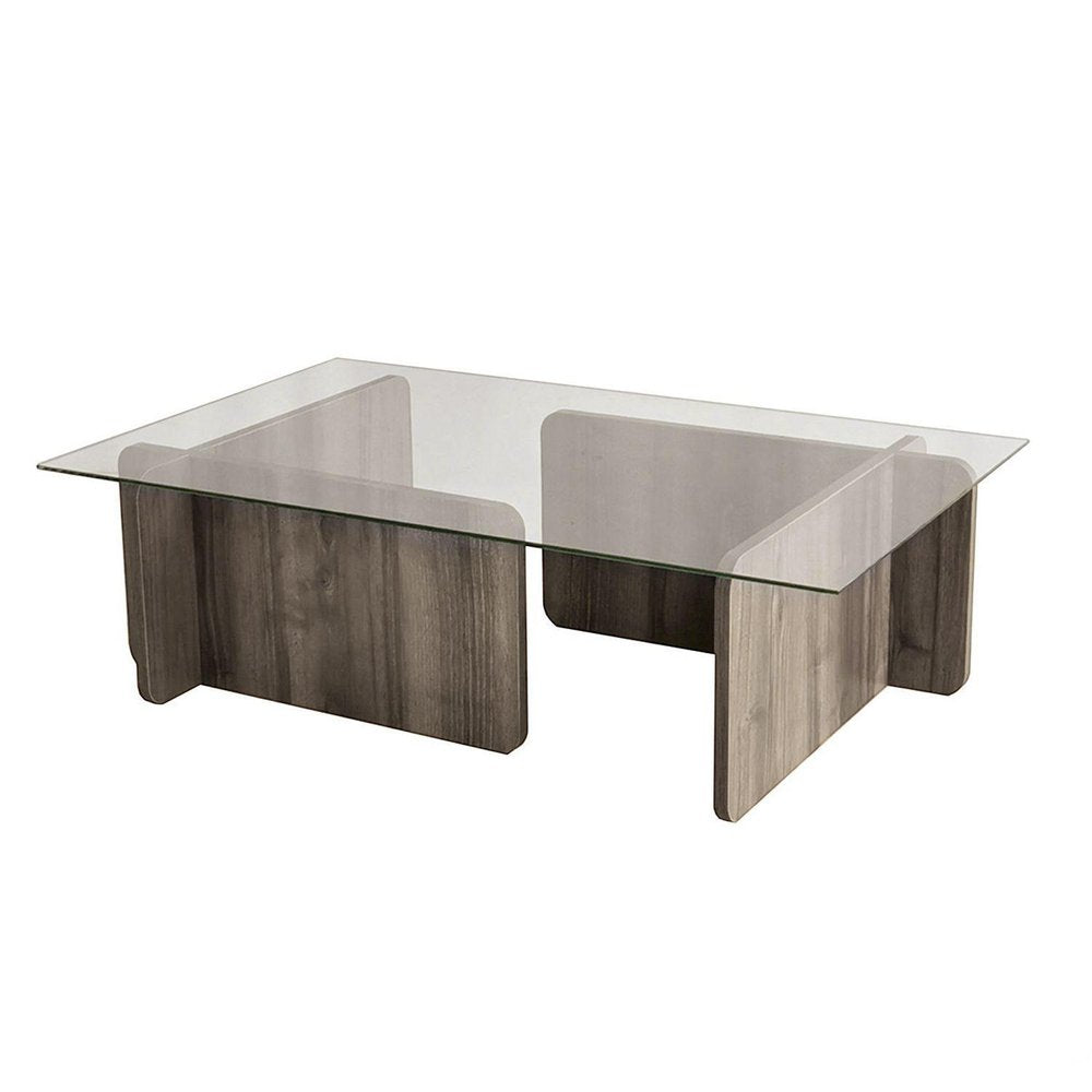 42" Unfinished And Walnut Glass And Wood Double Pedestal Coffee Table
