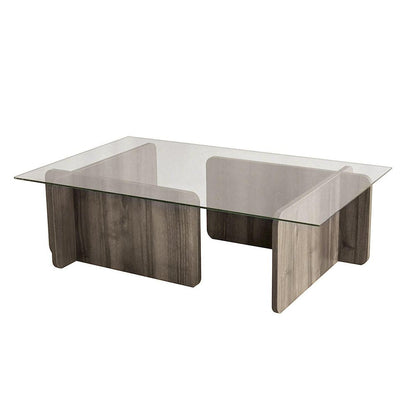 42" Unfinished And Walnut Glass And Wood Double Pedestal Coffee Table HomeRoots