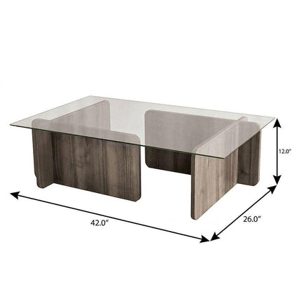 42" Unfinished And Walnut Glass And Wood Double Pedestal Coffee Table