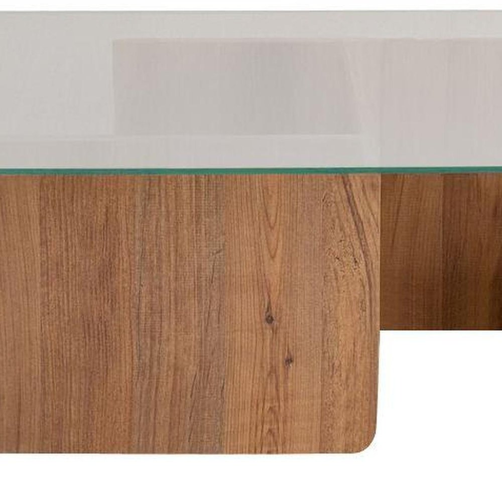 42" Unfinished Glass And Wood Double Pedestal Coffee Table — view 4