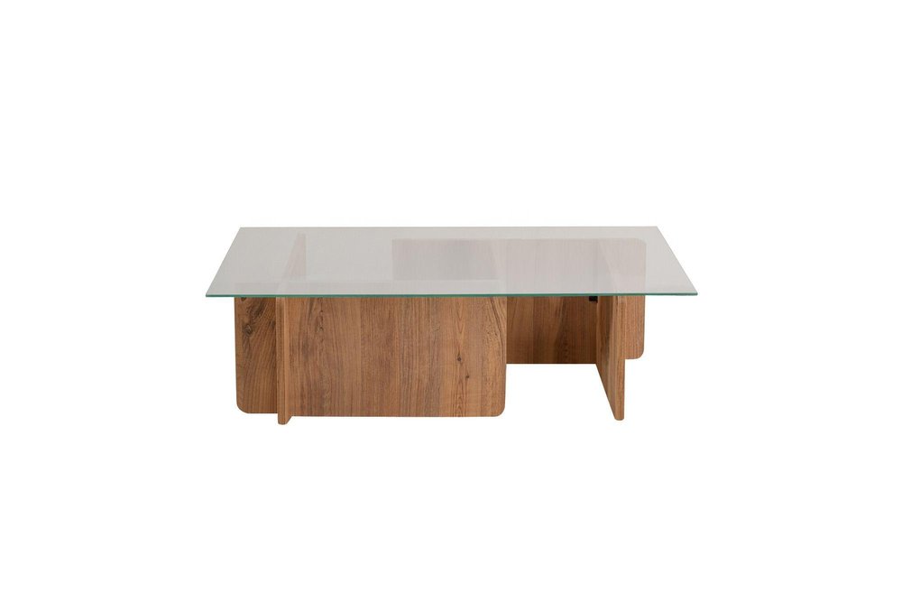 42" Unfinished Glass And Wood Double Pedestal Coffee Table — view 1