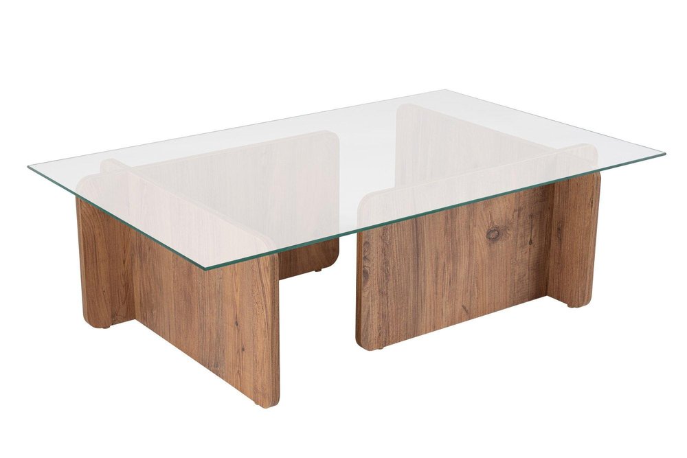 42" Unfinished Glass And Wood Double Pedestal Coffee Table — view 2
