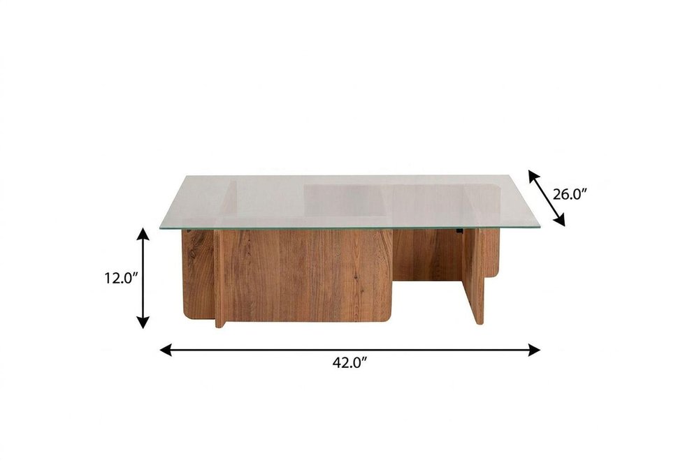 42" Unfinished Glass And Wood Double Pedestal Coffee Table — view 3