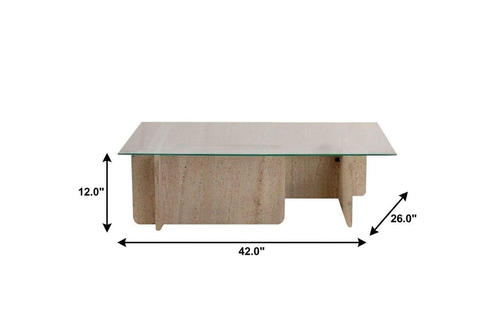 42" Unfinished Glass And Wood Double Pedestal Coffee Table — view 4