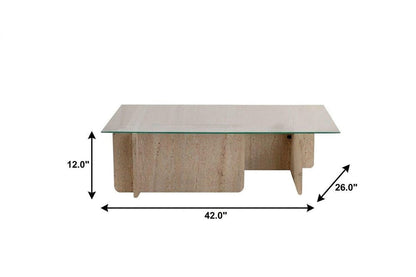 42" Unfinished Glass And Wood Double Pedestal Coffee Table HomeRoots