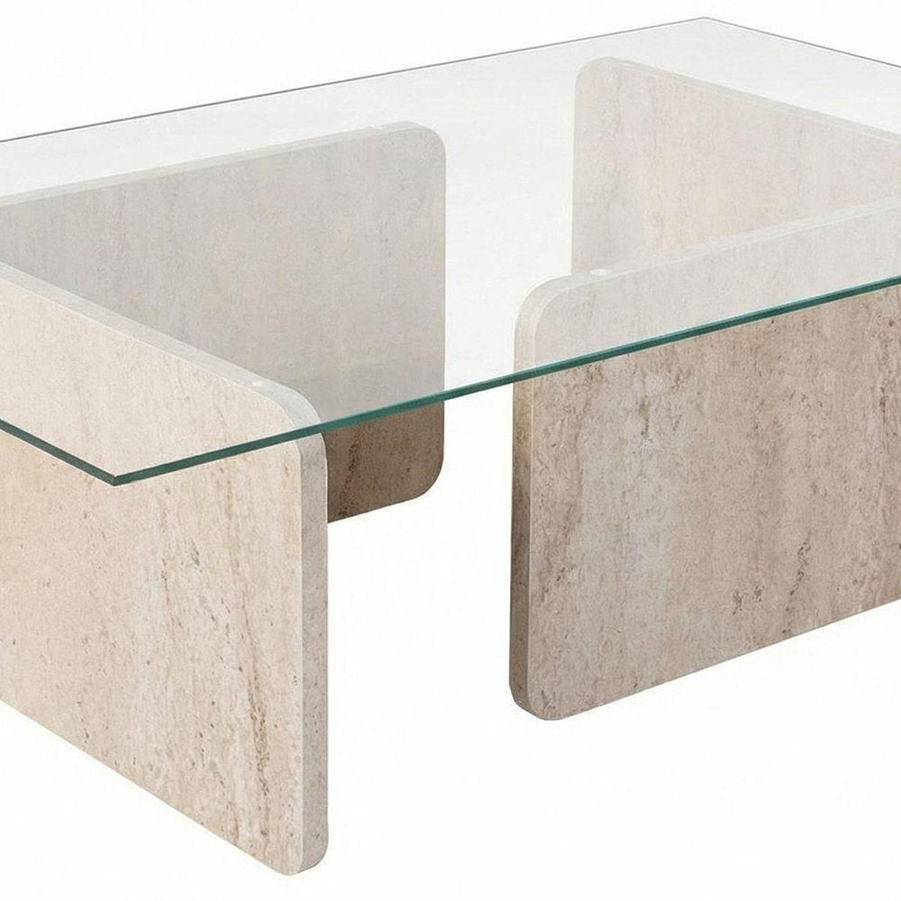 42" Unfinished Glass And Wood Double Pedestal Coffee Table — view 5