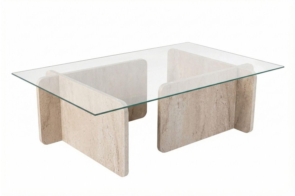 42" Unfinished Glass And Wood Double Pedestal Coffee Table — view 1