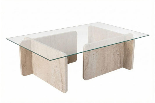 42" Unfinished Glass And Wood Double Pedestal Coffee Table