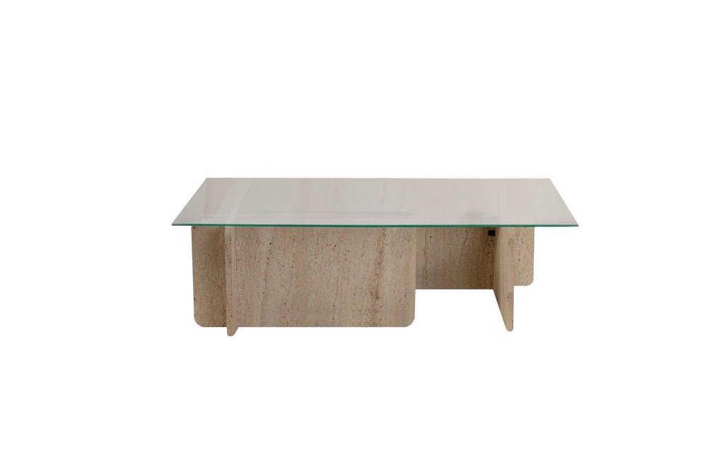 42" Unfinished Glass And Wood Double Pedestal Coffee Table