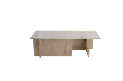 42" Unfinished Glass And Wood Double Pedestal Coffee Table