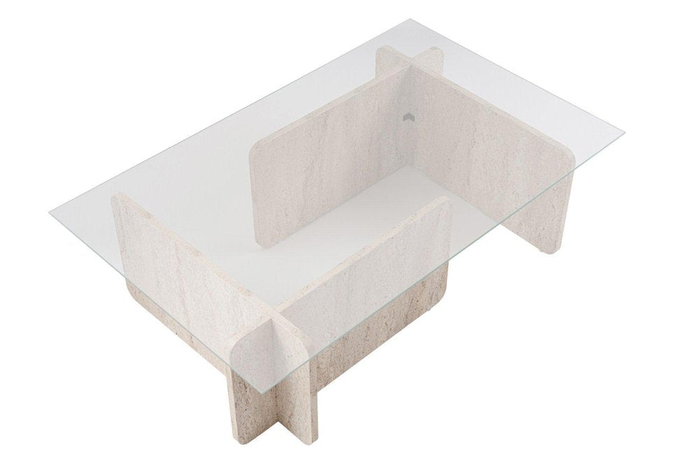 42" Unfinished Glass And Wood Double Pedestal Coffee Table — view 3