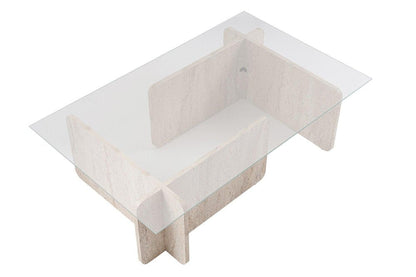 42" Unfinished Glass And Wood Double Pedestal Coffee Table
