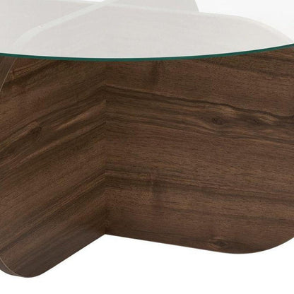 30" Walnut And Wheat Glass And Wood Round Abstract Coffee Table HomeRoots